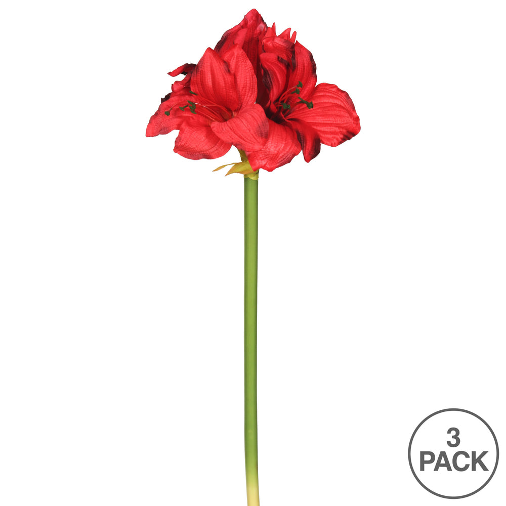 Vickerman 28" Artificial Single Red Amaryllis Stem Set of 3