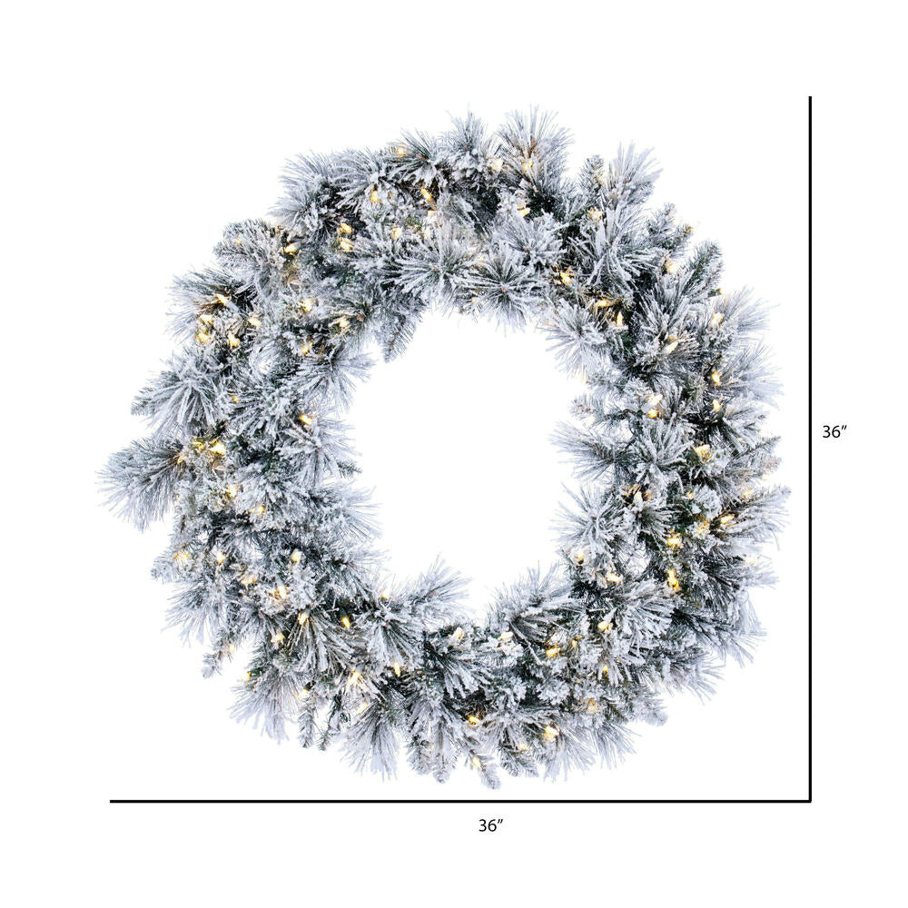 Vickerman 36" Flocked Jackson Pine Artificial Pre-Lit Wreath with 100 Warm White Lights and 195 PVC Tips