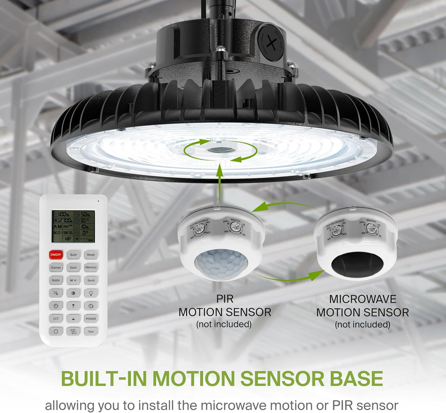 ASD Lighting LED UFO High Bay with Q-base Power Adjustable 300/400/500W 120-277V CCT Selectable 3000/4000/5000K Dimmable Black UL DLC Premium