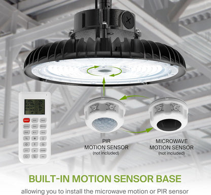 ASD Lighting LED UFO High Bay with Q-base Power Adjustable 300/400/500W 120-277V CCT Selectable 3000/4000/5000K Dimmable Black UL DLC Premium