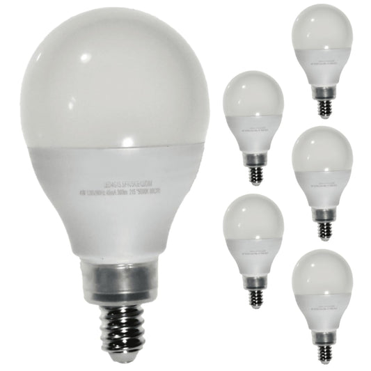 Damar- G15.5 LED Light Bulb Frosted Globe Shape Dimmable 4W 360 Lumens E12 Candelabra Base 5000K Bright White Pack of 6- Small Short Round Lamp for Chandelier Vanity Ceiling Fan Pendant