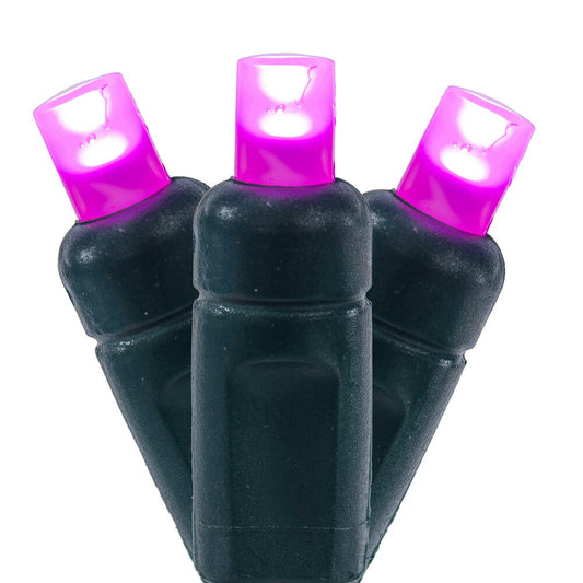 Vickerman 50 Pink Wide Angle Single Mold End-Connecting Coaxial Non-Rectified LED Light Set with 22 Gauge Green Wire, 3"x 6"x 3" Spacing, 25' Long Christmas Light Strand, Uses X6G6662 12" CSA/us Listed Rectified Power Cord. This light set has the ability