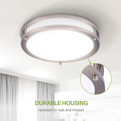 ASD Lighting LED Double Ring Flushmount 10inch 16W 120V Triac 3000/4000/5000K Nickel ETL/4000/5000K Dimmable Brushed Nickel ETL Energy Star