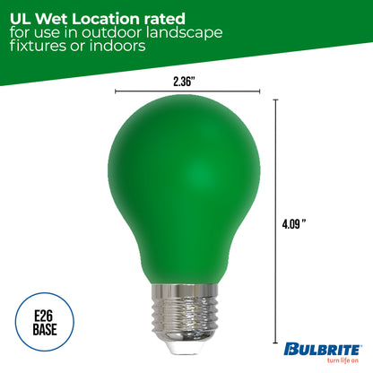 Bulbrite 776108 25-Watt Equivalent Ceramic Green Color A19 Weatherproof Outdoor E26 Medium Base LED Light Bulb