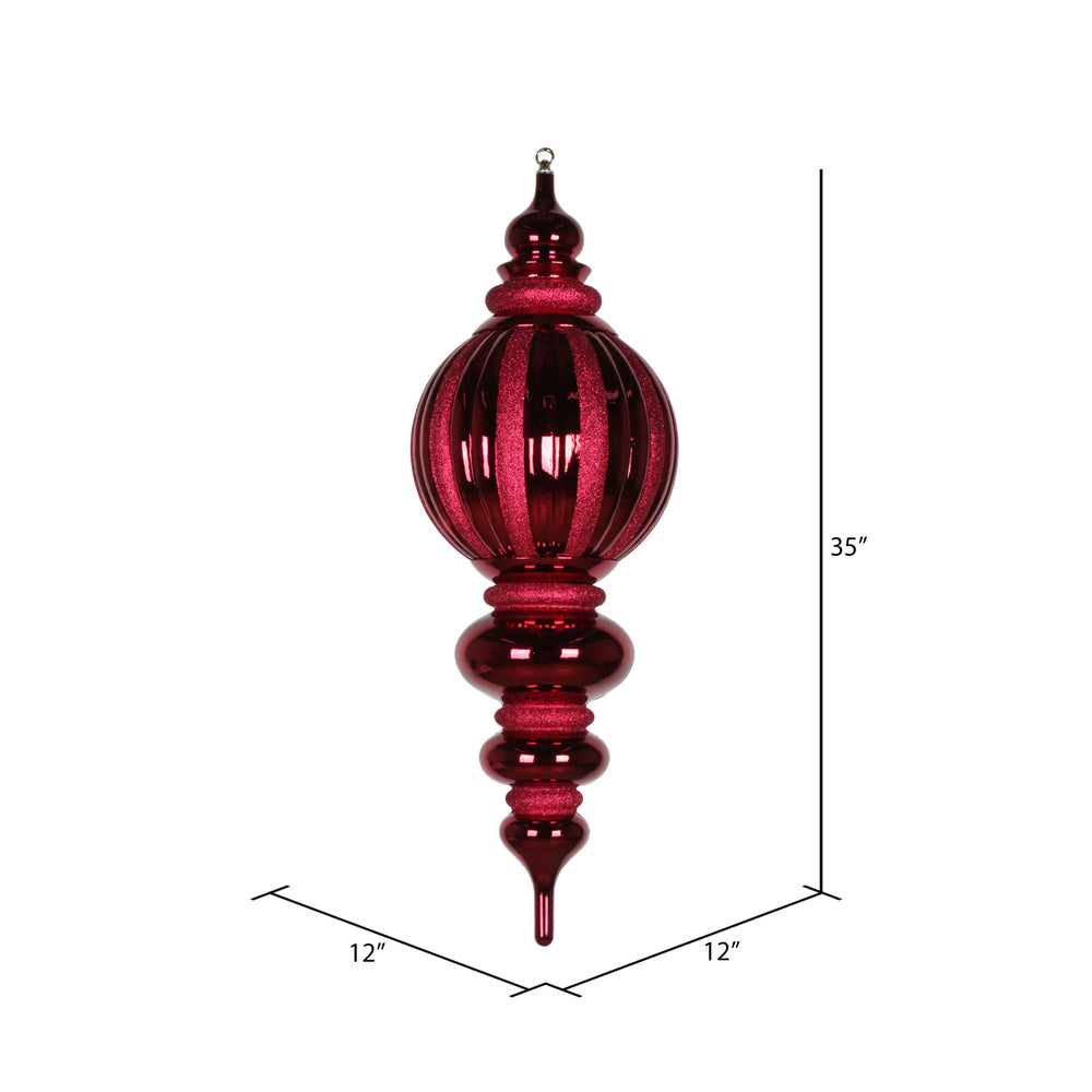 Vickerman 35" Burgundy Shiny Finial Ornament with Glitter Accents