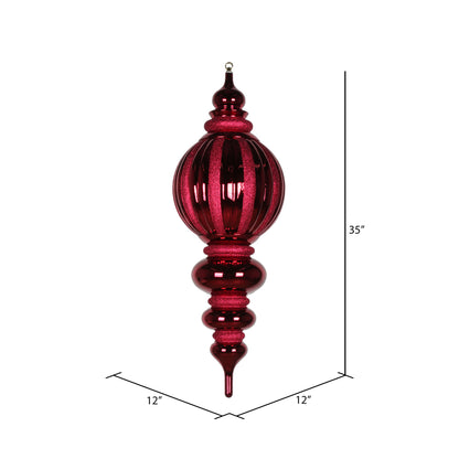 Vickerman 35" Burgundy Shiny Finial Ornament with Glitter Accents