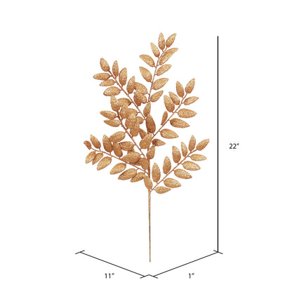 Vickerman 22" Copper Glitter Honey Locust Artificial Christmas Spray. Includes 6 sprays per pack.