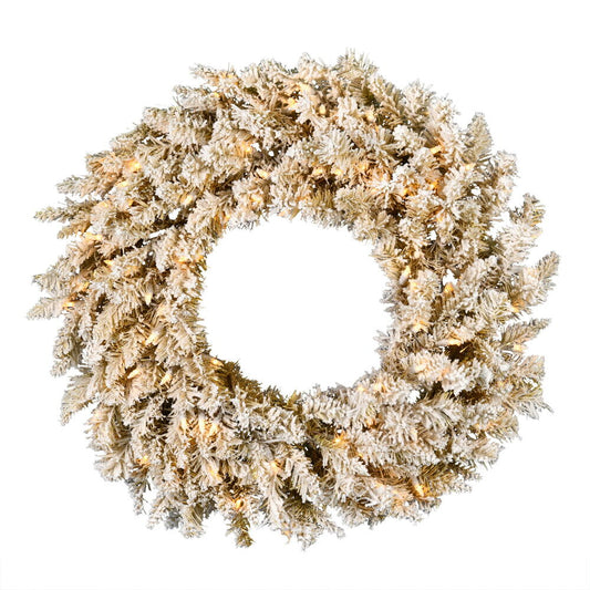 Vickerman 24" Frosted Gold Artificial Christmas Wreath Warm White Dura-lit LED Lights