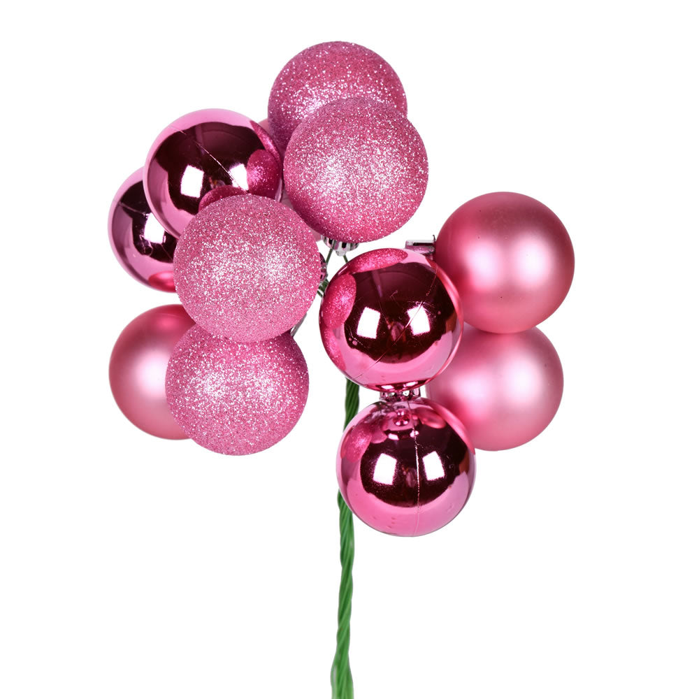 Vickerman 12" Pink Ball Ornament Christmas Pick 4 per set