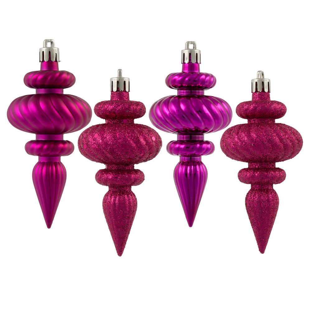 Vickerman 4" Fuchsia 4-Finish Finial Ornament 8 per Box