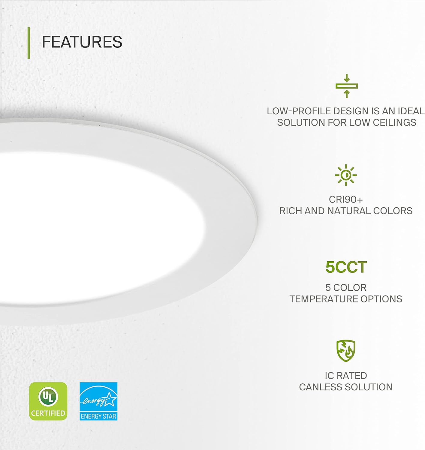 ASD Lighting LED Round Recessed Mini Panel 6" 15W 120V Dimmable CCT Selectable 2700/3000/3500/4000/5000K White UL Energy Star 6PACK