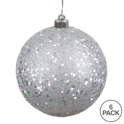 Vickerman 4" Silver Sequin Ball Ornament 6 per Bag