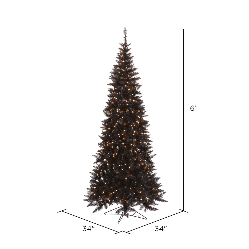 Vickerman 6.5' Black Fir Slim Artificial Christmas Tree Warm White Dura-lit LED Lights