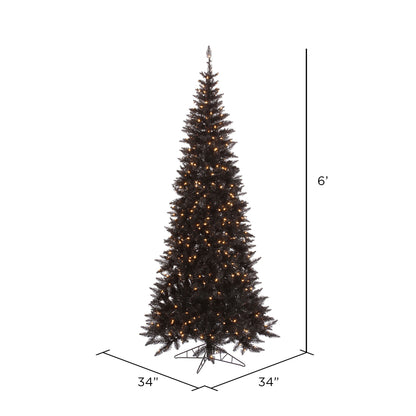 Vickerman 6.5' Black Fir Slim Artificial Christmas Tree Warm White Dura-lit LED Lights