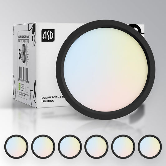 ASD Lighting LED Round Surface Mini Panel 5" 10W 120V CCT Selectable 3000/4000/5000K Dimmable Black ETL Energy Star 6pack