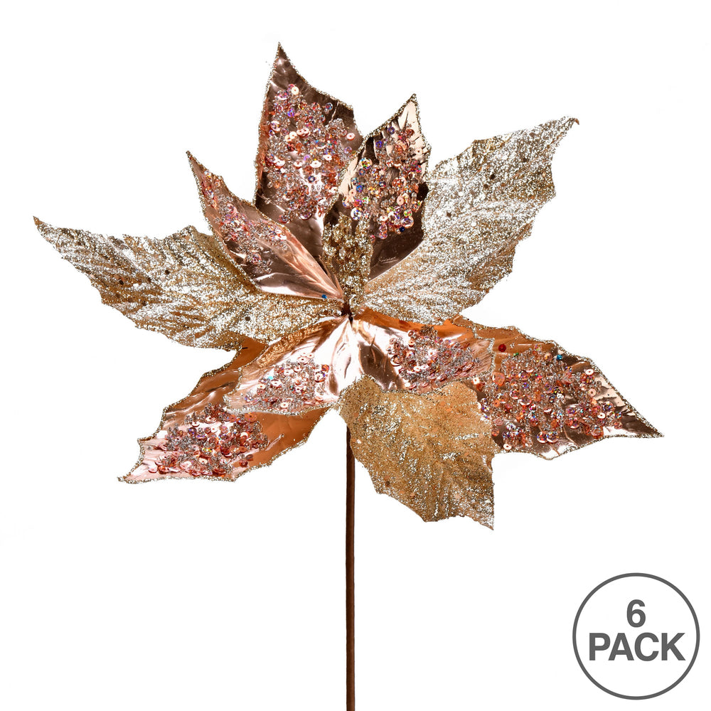 Vickerman 13" x 22" Rose Gold Poinsettia Sequin Artificial Christmas Spray. Includes 6 per pack.