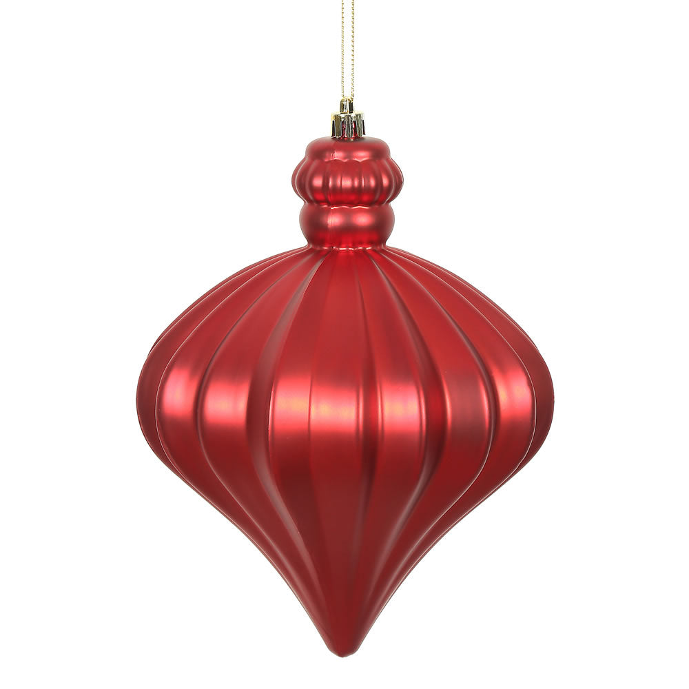 Vickerman 6" Red Matte Onion Drop Christmas Ornament Set of 4