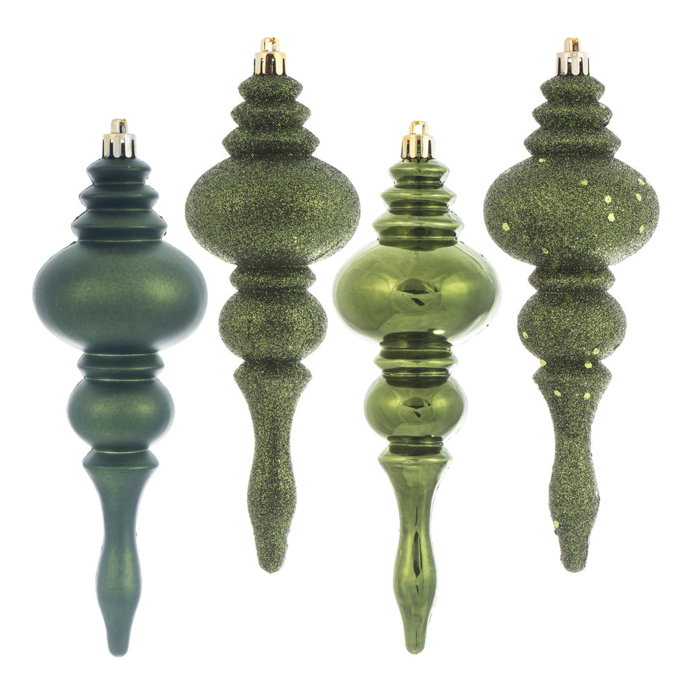 Vickerman 7" Moss Green 4-Finish Finial Ornament 8 per Box