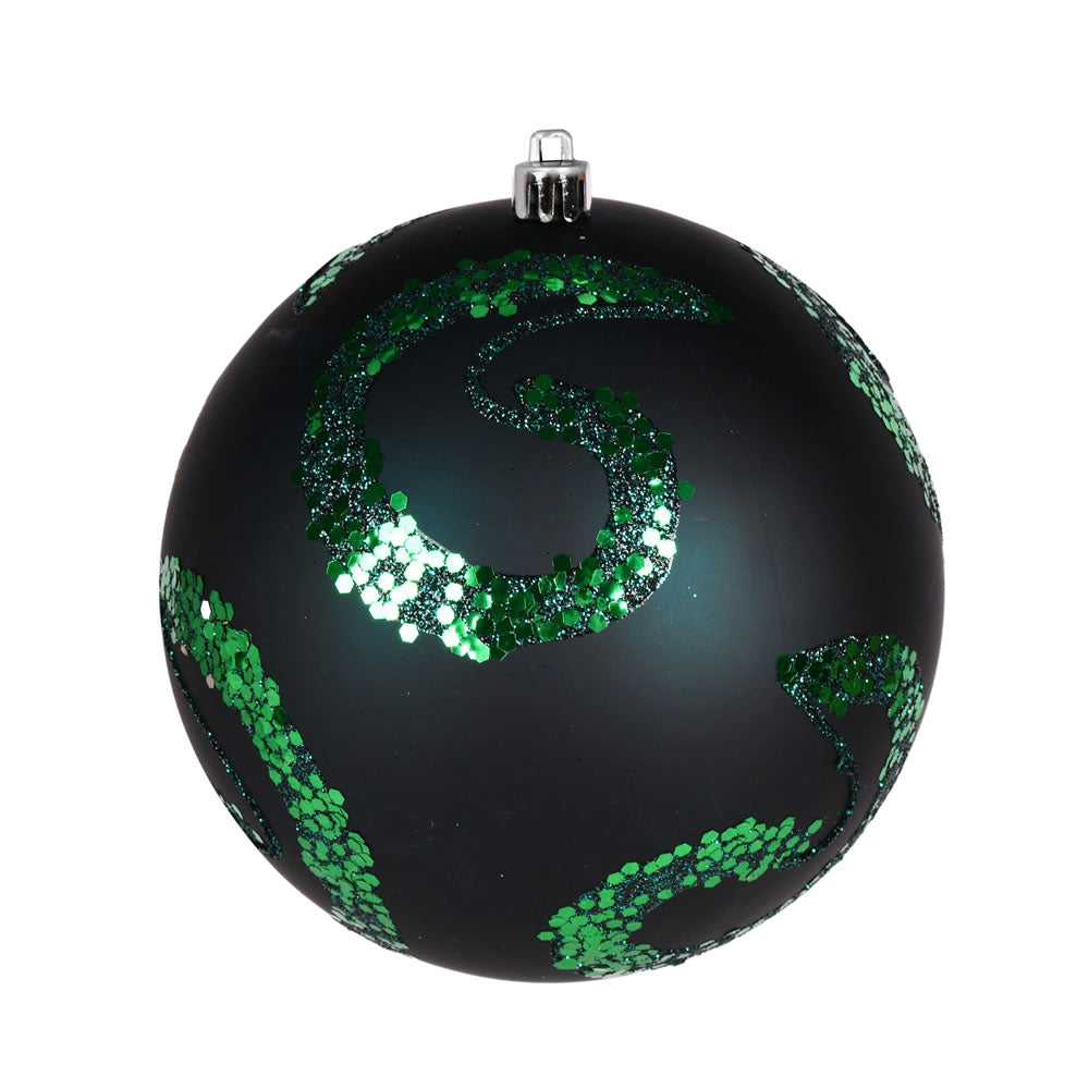 Vickerman 4.75" Sea Blue Matte Sequin Swirl Drilled Wired 4/Bag. Add some sparkle to your holiday decorating projects with this matte ornament adorned with sequins. This ornament features a drilled cap with looped wire to ensure that decorating is a breez