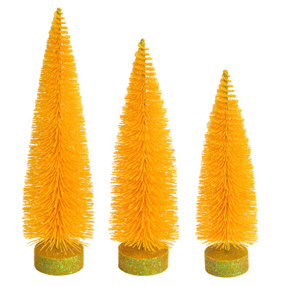 Vickerman 12"-14"-16" Yellow Glitter Oval Pine Artificial Christmas Tree Set of 3