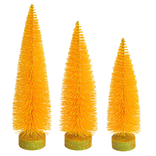 Vickerman 12"-14"-16" Yellow Glitter Oval Pine Artificial Christmas Tree Set of 3