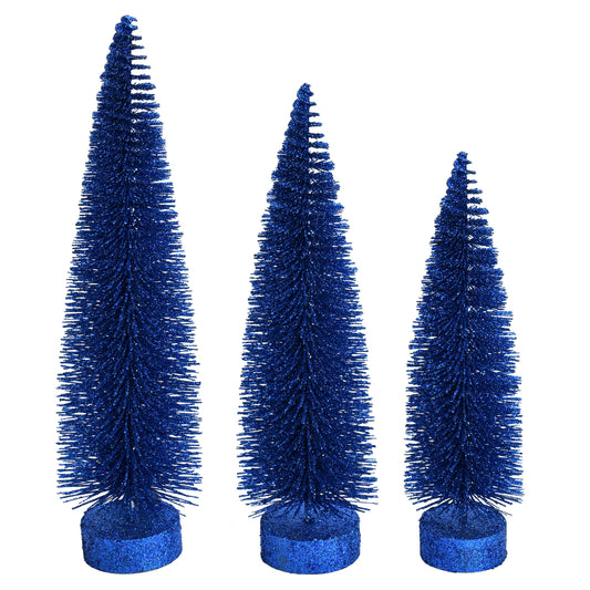 Vickerman 12"-14"-16" Midnight Blue Glitter Oval Pine Artificial Christmas Tree Set of 3