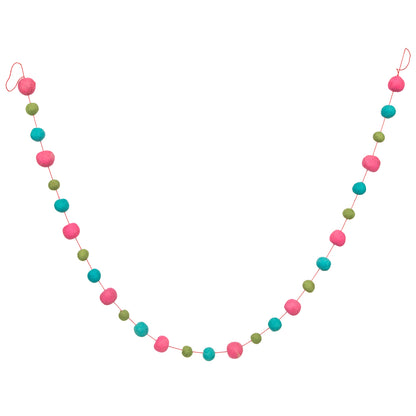 Vickerman 6' Pink Turquoise and Lime Wool Pom Pom Garland