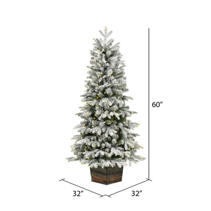 Vickerman 5' x 32" Frosted Wendell Slim Potted Pine Artificial Christmas Tree Warm White LED Lights