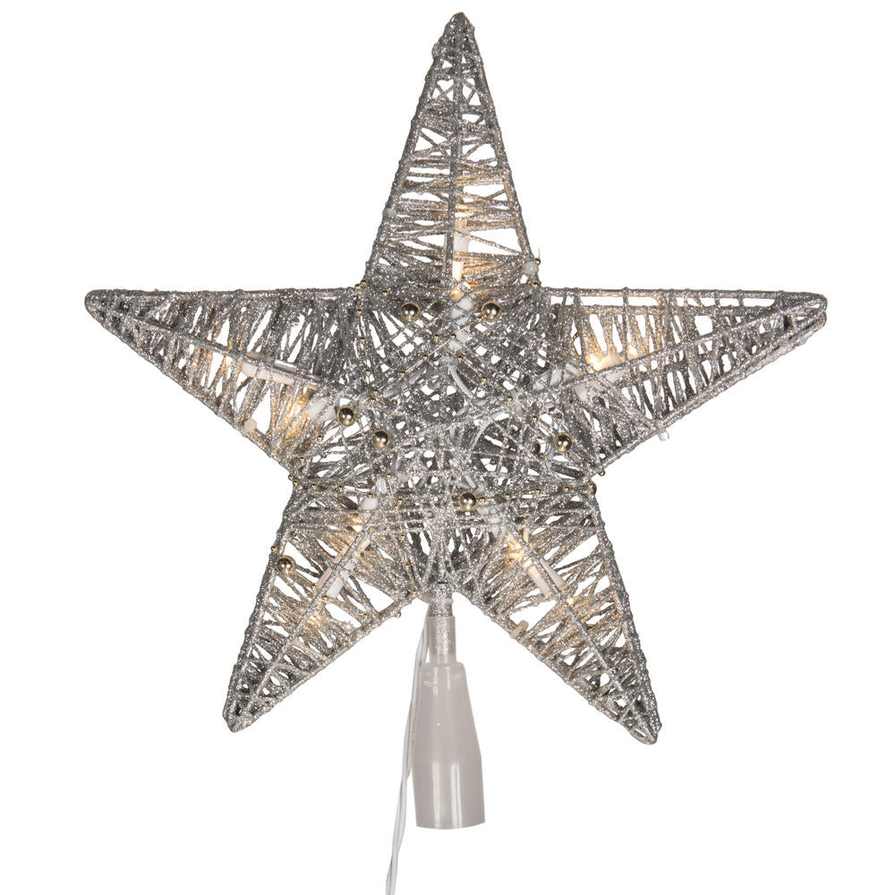 Vickerman 10 Light x 12.5" LED Silver 5 Point Star Tree Top Warm White LED Mini Lights.