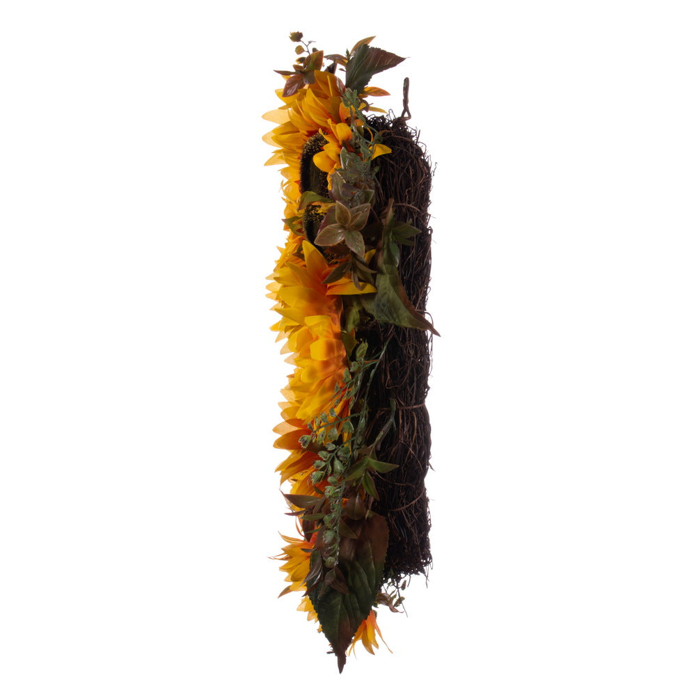 Vickerman 24" Artificial Yellow Sunflower Wreath with Seed Grass Foliage.
