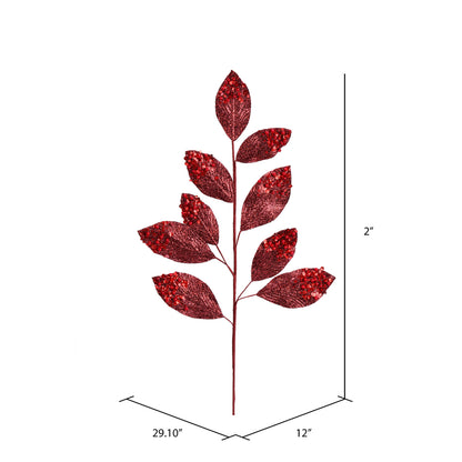 Vickerman 29" Burgundy Glitter Leaf Artificial Christmas Spray. Includes 6 sprays per pack.