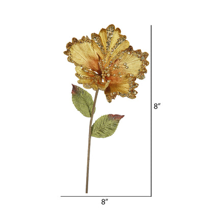 Vickerman 23" Gold Hibiscus Artificial Christmas Pick 3 per Bag