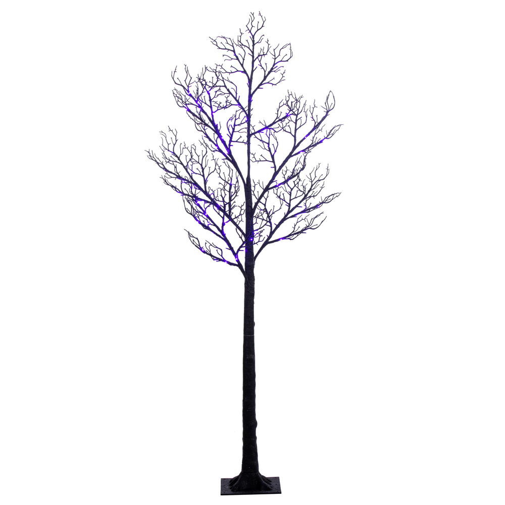 Vickerman 6' Black Twig Tree 96 Purple/Orange Lights.