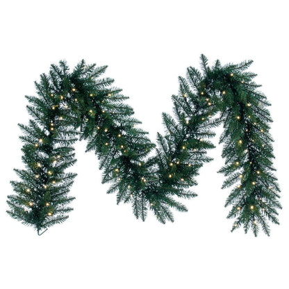 Vickerman 9' x 14" Camdon Fir Artificial Pre-Lit Garland, 100 Battery Operated Lights