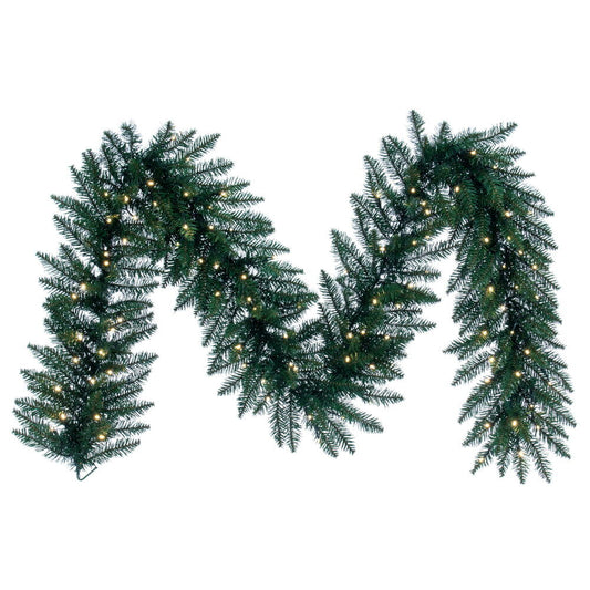 Vickerman 9' x 14" Camdon Fir Artificial Pre-Lit Garland, 100 Battery Operated Lights