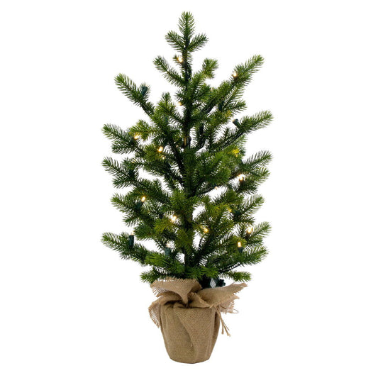 Vickerman 24" x 14" Cobby Spruce Artificial Pre-Lit Christmas Tree with 192 PE Tips, Battery Operated Warm White Lights
