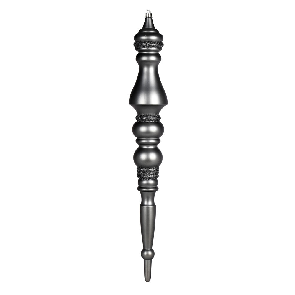 Vickerman 20" Pewter Matte Finial 1/Bag. This ornament features a drilled cap with looped wire to ensure that decorating is a breeze. This ornament is made with shatterproof plastic to reduce the likelihood of breaking when dropped. Includes 1 piece per b