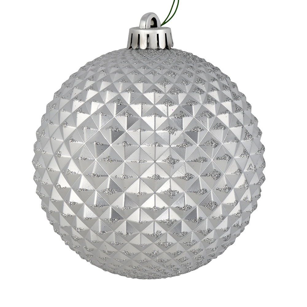 Vickerman 4" Silver Durian Glitter Ball Ornament 6 per Bag