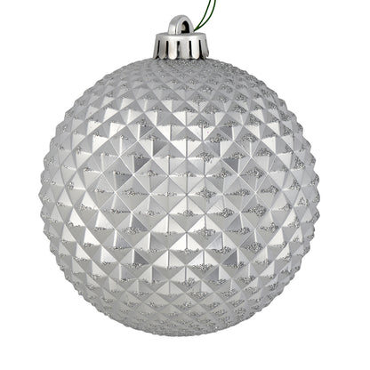 Vickerman 4" Silver Durian Glitter Ball Ornament 6 per Bag