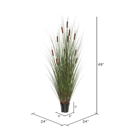 Vickerman 48" Artificial Potted Green Straight Grass and Cattails.
