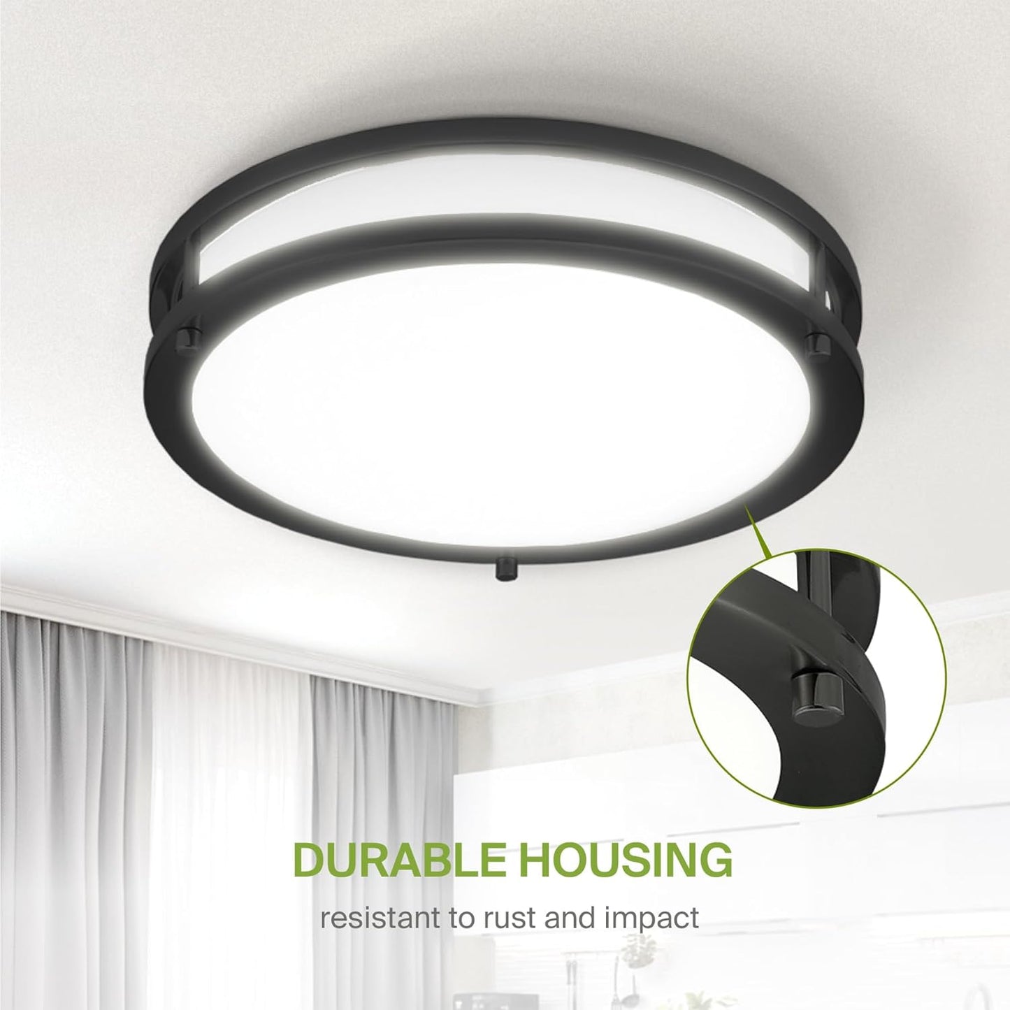 ASD LED Double Ring Flushmount 12" 20W 120V CCT Selectable 3000/4000/5000K Dimmable Black ETL Energy Star