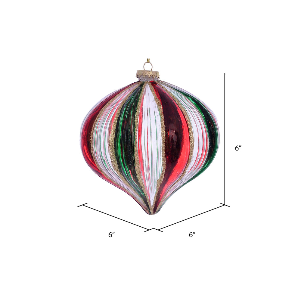 Vickerman 6" Red Green Clear Stripe Onion Christmas Ornament Pack of 2