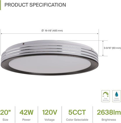 ASD Lighting LED Flushmount Comfort Afina 20" 42W CCT Selectable 2700/3000/3500/4000/5000K Dimmable