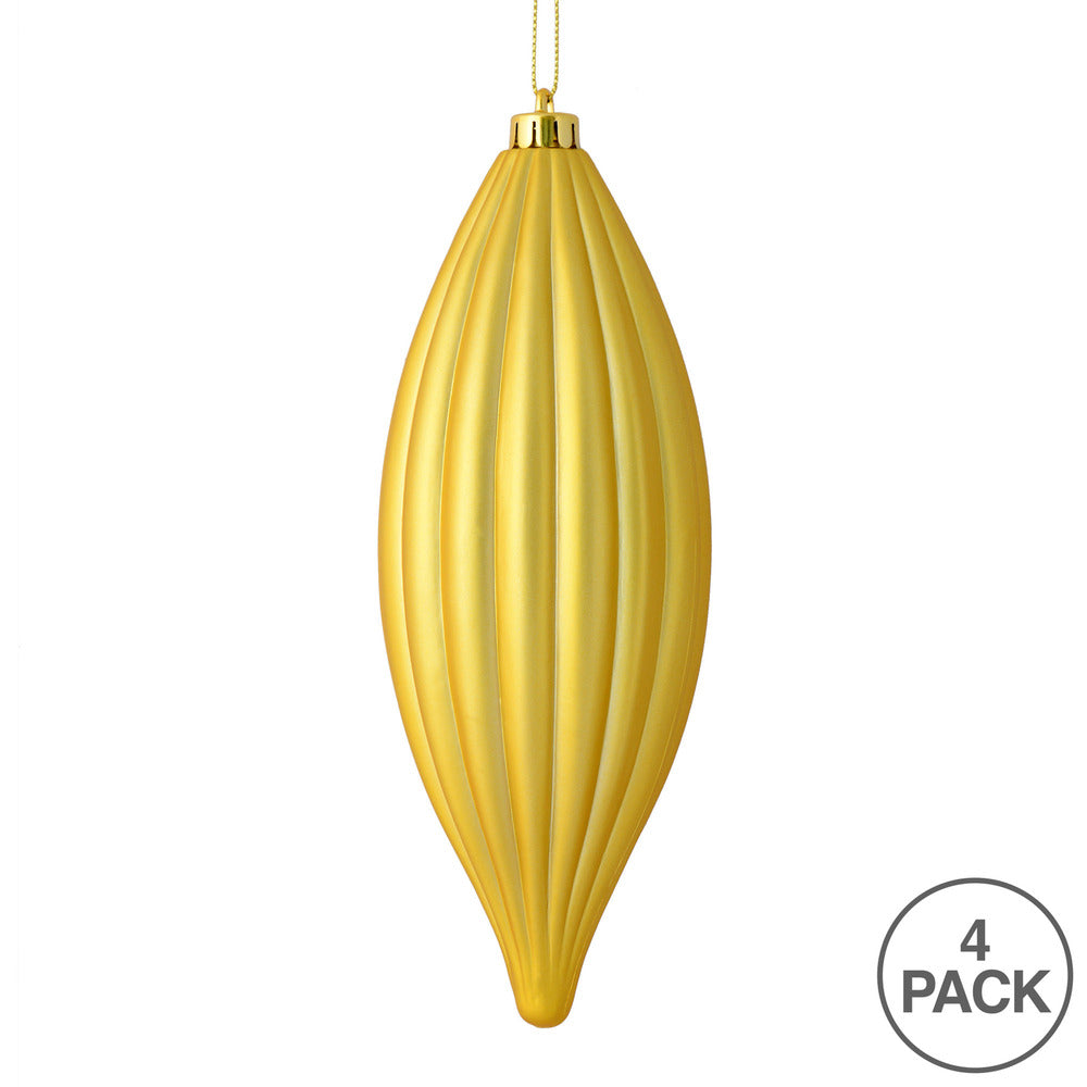 Vickerman 8" Gold Matte Line Finial Ornament Pack of 4