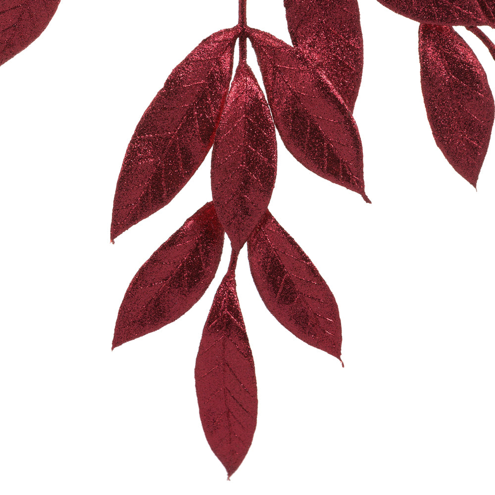 Vickerman 22" Burgundy Glitter BayLeaf Artificial Christmas Spray. Includes 12 sprays per pack.