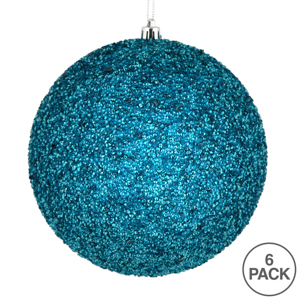 Vickerman 4" Turquoise Beaded Ball Ornament 6 per Bag