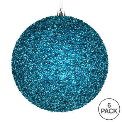 Vickerman 4" Turquoise Beaded Ball Ornament 6 per Bag