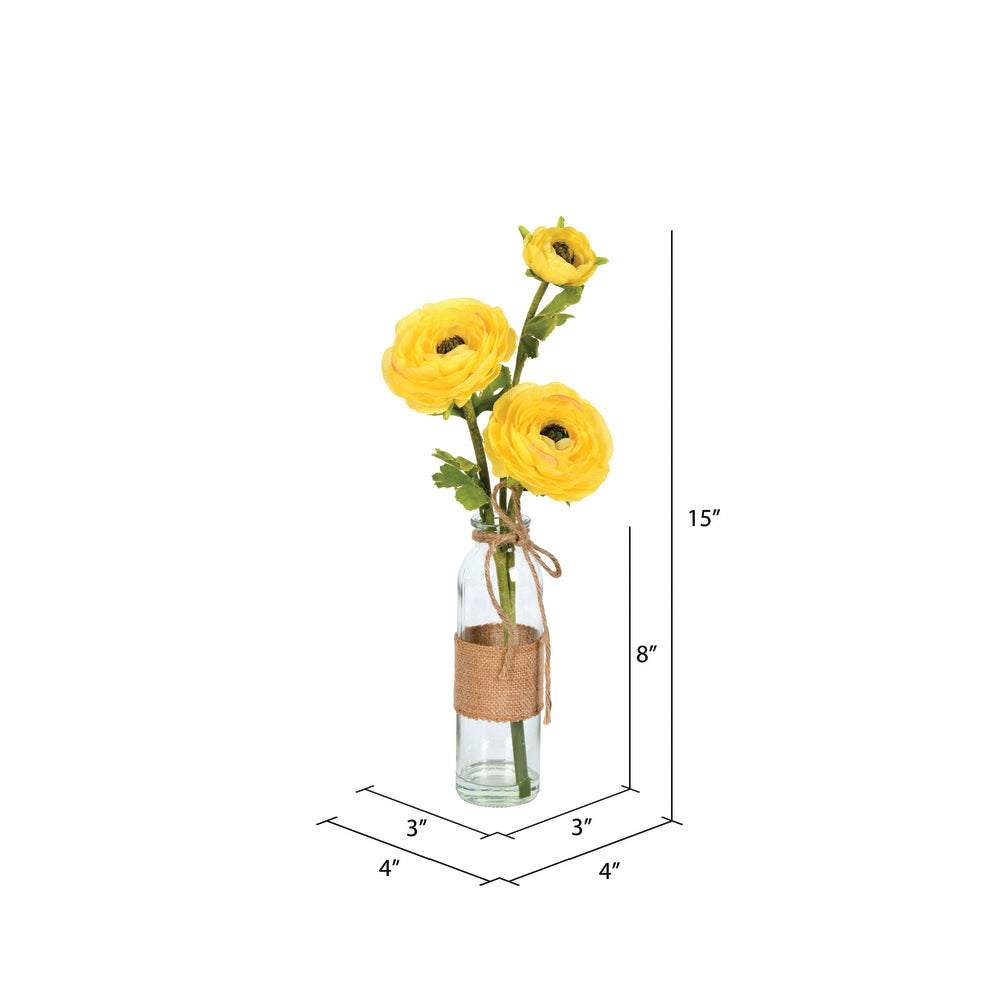 Vickerman 15" Artificial Yellow Camellia in Glass Pack of 2