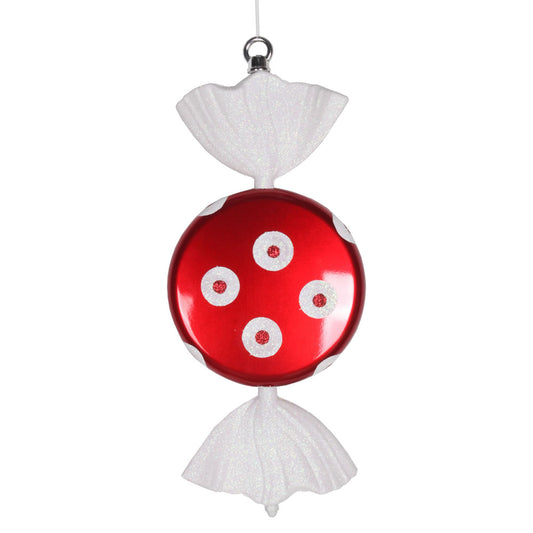 Vickerman 13" Red-White Flat Polka Dot Candy Christmas Ornament