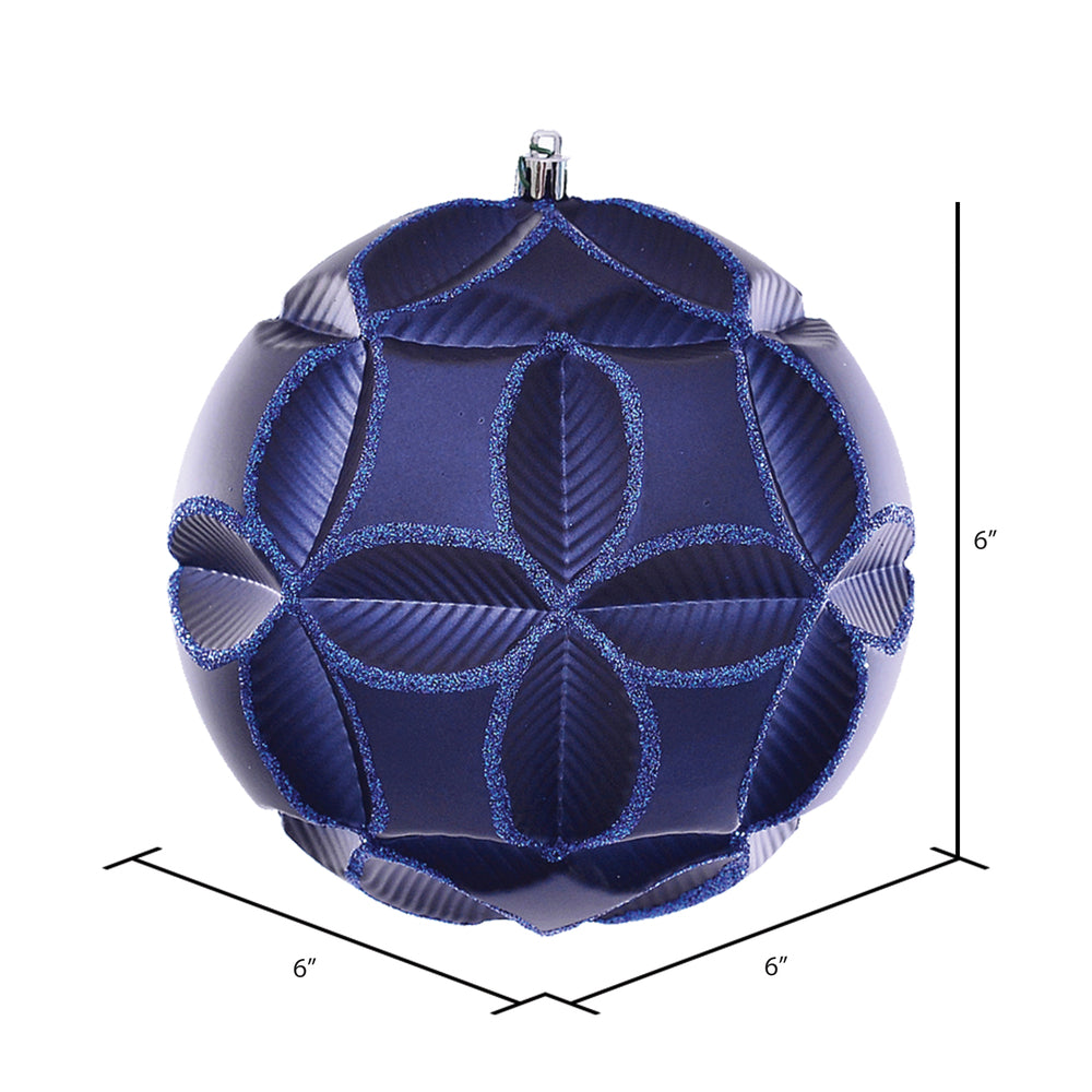 Vickerman 6" Midnight Blue Matte Clover Ball Ornament 2 per Bag